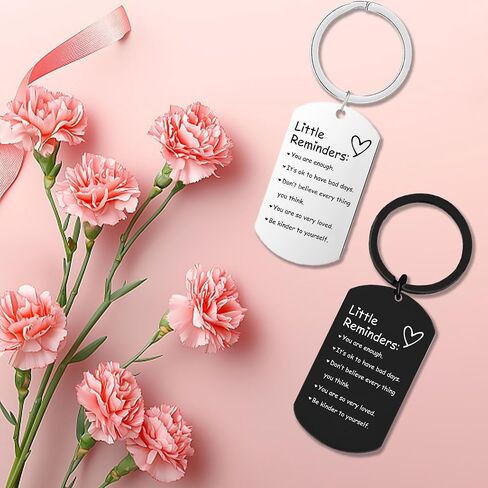 2 Pcs Little Reminders keychains for women Men Gifts Uplifting Mental Health confirmation You Are Enough Keyring Black & Silver in Saudi Arabia
