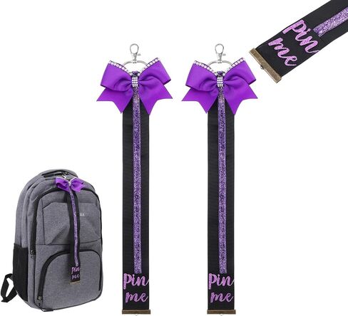 Grevosea 2 Pcs Cheer Pin Me Ribbons, Pin Me Ribbon for Cheer Bag Glitter Cheerleader Bow Keychain Cheerleading Gifts in Saudi Arabia