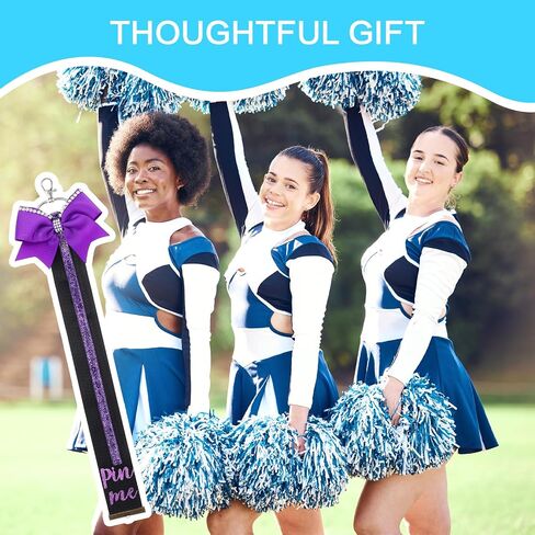 Grevosea 2 Pcs Cheer Pin Me Ribbons, Pin Me Ribbon for Cheer Bag Glitter Cheerleader Bow Keychain Cheerleading Gifts in Saudi Arabia
