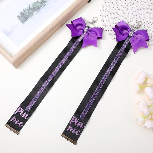Grevosea 2 Pcs Cheer Pin Me Ribbons, Pin Me Ribbon for Cheer Bag Glitter Cheerleader Bow Keychain Cheerleading Gifts in Saudi Arabia