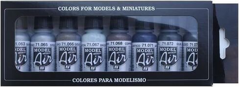 Acrylicos Vallejo Metallic Colors Model Air Paint Set, 1/2 Fl. Oz. Bottles, 8 Colors in Saudi Arabia