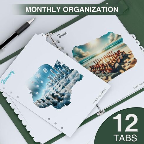 A5 Binder Dividers with Monthly Tabs – 12-Month Index Tabs, 6-Hole Pre-Punched for Planners & Notebooks, 8.5"*5.5" in Saudi Arabia