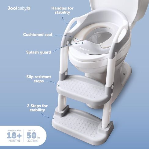 Jool Baby Potty Training Seat with 2 Step Ladder for Toddlers - Soft Cushioned Seat & Splash Guard, Adjustable Height (Gray) in Kuwait