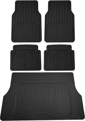 مجموعة FH Group 4 قطع من طرازات Climbroff ™ Vinyl Car Floor Mats- مجموعة كاملة مع بطانة شحن الفينيل القابلة للتكسير- ملائمة عالمية لشاحنات السيارات وسيارات الدفع الرباعي (أسود) in Kuwait