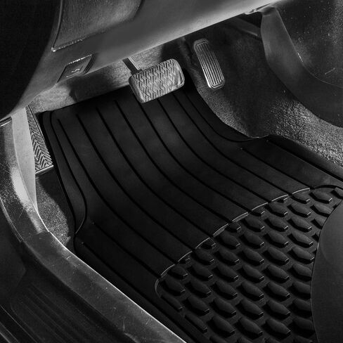 مجموعة FH Group 4 قطع من طرازات Climbroff ™ Vinyl Car Floor Mats- مجموعة كاملة مع بطانة شحن الفينيل القابلة للتكسير- ملائمة عالمية لشاحنات السيارات وسيارات الدفع الرباعي (أسود) in Kuwait
