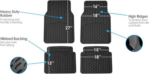 مجموعة FH Group 4 قطع من طرازات Climbroff ™ Vinyl Car Floor Mats- مجموعة كاملة مع بطانة شحن الفينيل القابلة للتكسير- ملائمة عالمية لشاحنات السيارات وسيارات الدفع الرباعي (أسود) in Kuwait