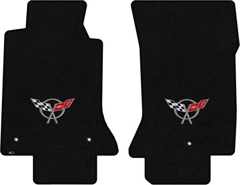 Lloyd Mats مخصصة السجاد مخصصة السجاد المخصصة لبطانات الأرضية الفاخرة المتميزة لـ C5 Corvette Mats 1997-2004 (Black ، 2pc-Silver) in Kuwait
