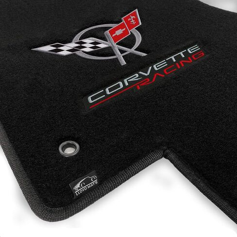 Lloyd Mats مخصصة السجاد مخصصة السجاد المخصصة لبطانات الأرضية الفاخرة المتميزة لـ C5 Corvette Mats 1997-2004 (Black ، 2pc-Silver) in Kuwait