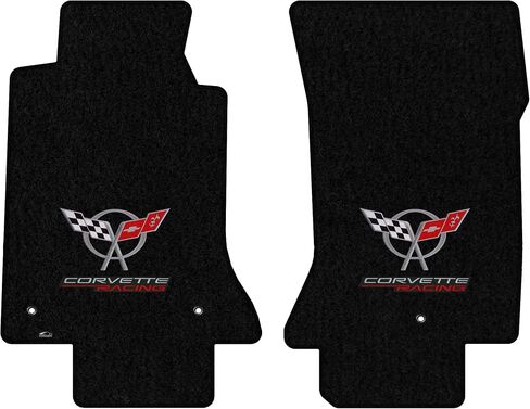 Lloyd Mats مخصصة السجاد مخصصة السجاد المخصصة لبطانات الأرضية الفاخرة المتميزة لـ C5 Corvette Mats 1997-2004 (Black ، 2pc-Silver) in Kuwait