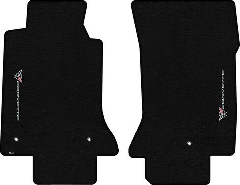 Lloyd Mats مخصصة السجاد مخصصة السجاد المخصصة لبطانات الأرضية الفاخرة المتميزة لـ C5 Corvette Mats 1997-2004 (Black ، 2pc-Silver) in Kuwait