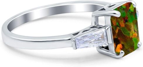 Blue Apple Co. Art Deco Wedding Bridal Engagement Ring Emerald Cut 8mmx6mm Baguette Three Stone Simulated Cubic Zirconia 925 Sterling Silver in Saudi Arabia