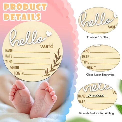 3pcs علامة إعلان الطفل ، Hello World Newborn Welbor علامة الطفل مع قلم العلامة ، 5.9 "لوحة إعلان اسم حديثي الولادة مع Profit in Kuwait