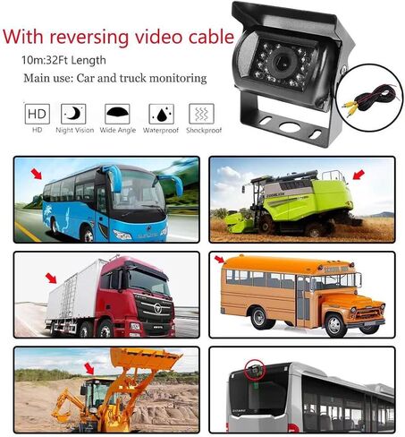CAR الخلفي عرض الكاميرا الاحتياطية العكسية مع 18 IR LED الرؤية الليلية ، مقاومة للماء IP68 كاميرا احتياطية للسيارات (12-24 فولت) لمقطورة شاحنة الحافلات RV بيك آب مركبة HOTERHOME VAN +10M RCA كابل ، أسود in Kuwait