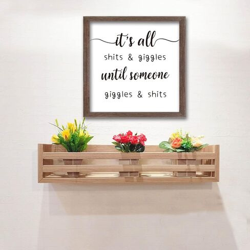 FINGERINSPIRE It's All Shits Art Sign Solid Wood Bathroom Sign with Arylic Layer 7x7 Inch Funny Bathroom Wall Art Large Hangable Wooden Frame for Bathroom Decor in Saudi Arabia