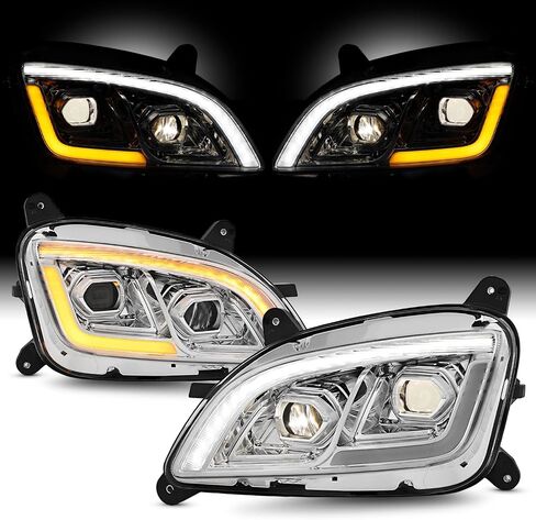 AKKON- Fit 2011-2021 Peterbilt 579 587 Class 8 Dual Lens Projector Headlight w/DRL Sequential Turn Signal Headlamp Chrome Assembly in Saudi Arabia