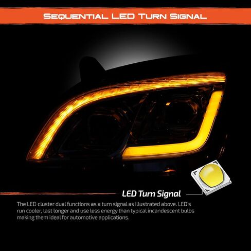 AKKON- Fit 2011-2021 Peterbilt 579 587 Class 8 Dual Lens Projector Headlight w/DRL Sequential Turn Signal Headlamp Chrome Assembly in Saudi Arabia
