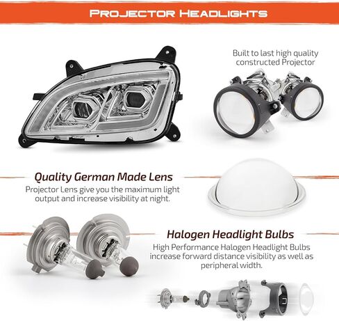 AKKON- Fit 2011-2021 Peterbilt 579 587 Class 8 Dual Lens Projector Headlight w/DRL Sequential Turn Signal Headlamp Chrome Assembly in Saudi Arabia
