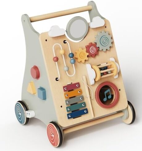 Wooden Push Walker for Babies with Wheels 12 Months+ Wooden Baby Walker Activity Walker for Babies Montessori Multiple Learning Activities Center Walking Toy Adjustable Speed Birthday Gift in Kuwait