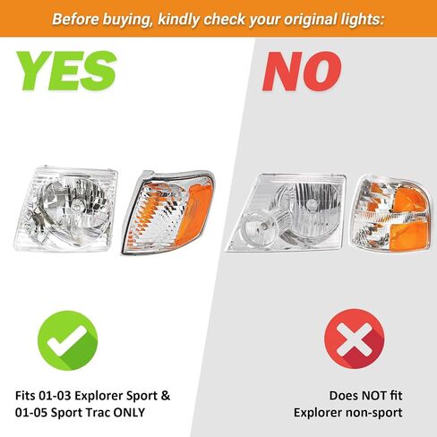 Halogen Headlights Assembly Driver & Passenger Side Compatible with 2001-2003 Ford Explorer Sport ONLY & 2001-2005 Ford Explorer Trac ONLY (Does NOT fit non-sport models) in Saudi Arabia