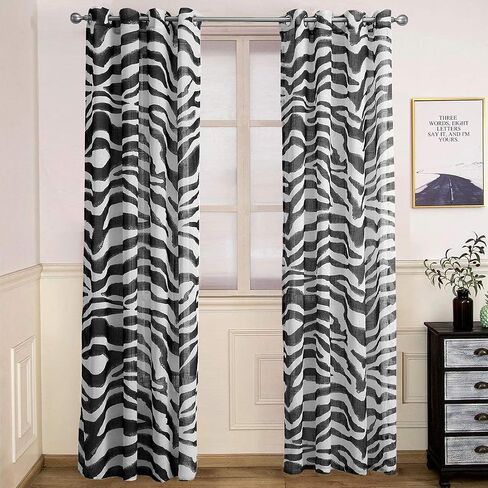 الستائر النمط Zebra Vctops Grommet Top Semi Linen Structed Window Strupes لغرفة المعيشة غرفة النوم ، لوحة واحدة (Zebra ، 52 "x84") in Saudi Arabia