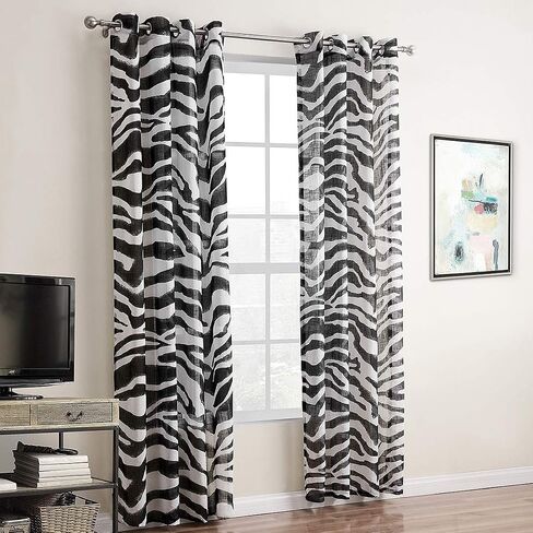 الستائر النمط Zebra Vctops Grommet Top Semi Linen Structed Window Strupes لغرفة المعيشة غرفة النوم ، لوحة واحدة (Zebra ، 52 "x84") in Saudi Arabia