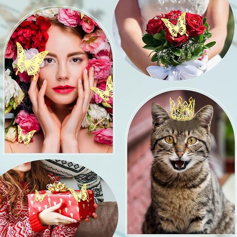 Silver Crowns for Flower Bouquets and Flower Bouquet Accessories, Including 4 Pieces Gold Crowns for Flower Bouquets, 12 Pieces Butterfly Decorations and 50 Pieces Diamond Pins for Bouquets in Saudi Arabia