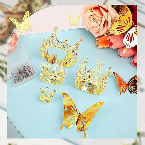 Silver Crowns for Flower Bouquets and Flower Bouquet Accessories, Including 4 Pieces Gold Crowns for Flower Bouquets, 12 Pieces Butterfly Decorations and 50 Pieces Diamond Pins for Bouquets in Saudi Arabia