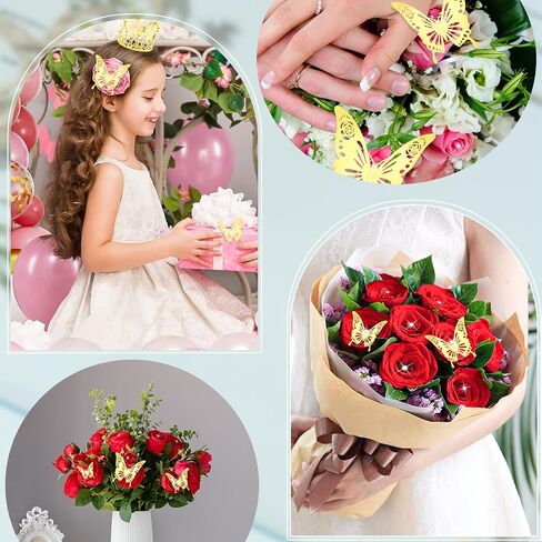 Silver Crowns for Flower Bouquets and Flower Bouquet Accessories, Including 4 Pieces Gold Crowns for Flower Bouquets, 12 Pieces Butterfly Decorations and 50 Pieces Diamond Pins for Bouquets in Saudi Arabia