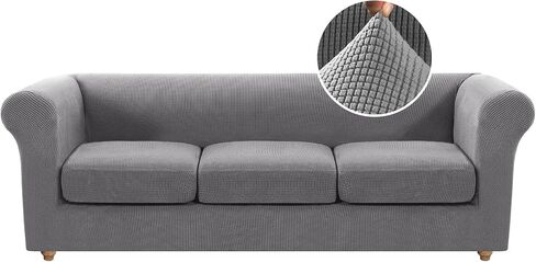تغطية أريكة من 4 قطع لأرائك Chesterfield Couches المكونة من 3 وسيطة-Slipcover Jacquard Slipcover (قاعدة + 3 مقاعد) ، نسيج سميك صديق للحيوانات الأليفة ، تثبيت سهل (رمادي فاتح ، أريكة) in Kuwait