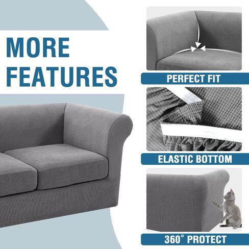 تغطية أريكة من 4 قطع لأرائك Chesterfield Couches المكونة من 3 وسيطة-Slipcover Jacquard Slipcover (قاعدة + 3 مقاعد) ، نسيج سميك صديق للحيوانات الأليفة ، تثبيت سهل (رمادي فاتح ، أريكة) in Kuwait