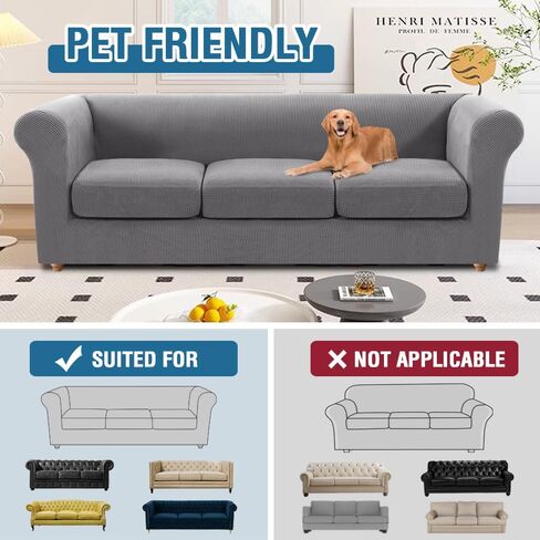 تغطية أريكة من 4 قطع لأرائك Chesterfield Couches المكونة من 3 وسيطة-Slipcover Jacquard Slipcover (قاعدة + 3 مقاعد) ، نسيج سميك صديق للحيوانات الأليفة ، تثبيت سهل (رمادي فاتح ، أريكة) in Kuwait