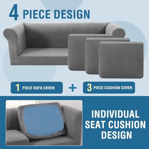 تغطية أريكة من 4 قطع لأرائك Chesterfield Couches المكونة من 3 وسيطة-Slipcover Jacquard Slipcover (قاعدة + 3 مقاعد) ، نسيج سميك صديق للحيوانات الأليفة ، تثبيت سهل (رمادي فاتح ، أريكة) in Kuwait