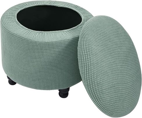 Round Ottoman Cover with Storage 2-Piece Stretch Stool Slipcover Soft Footstool Protector Covers Washable Storage Stool with Cover Lid Folding Stool Covers for Living Room (Red) in Saudi Arabia