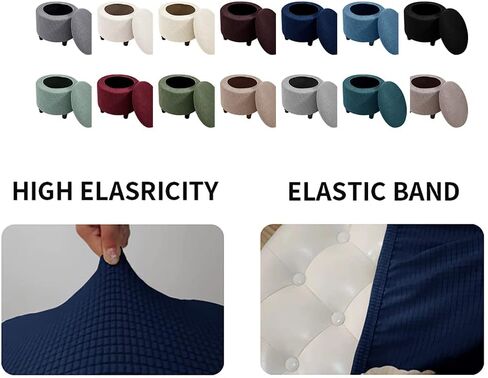 Round Ottoman Cover with Storage 2-Piece Stretch Stool Slipcover Soft Footstool Protector Covers Washable Storage Stool with Cover Lid Folding Stool Covers for Living Room (Red) in Saudi Arabia