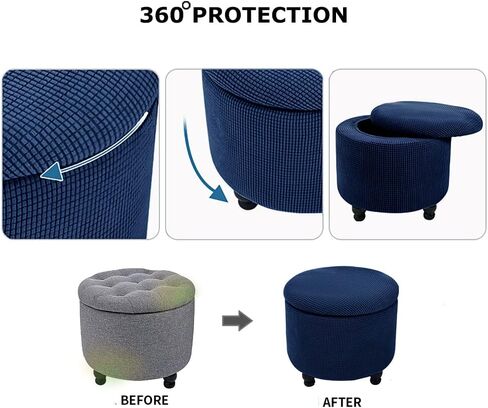 Round Ottoman Cover with Storage 2-Piece Stretch Stool Slipcover Soft Footstool Protector Covers Washable Storage Stool with Cover Lid Folding Stool Covers for Living Room (Red) in Saudi Arabia