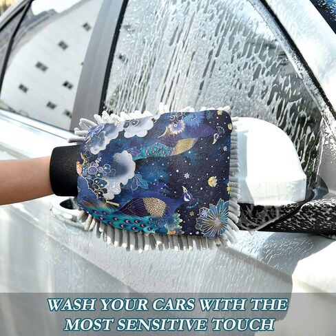 Absorbent Microfiber Car Wash Drying Mitts, 2 Pack, Scratch-Free & Lint-Free, Rich Foam, Highly Absorbent, Double Sided, Wash Mitt Perfect for Car Washing, M, Peacock (10) in Saudi Arabia