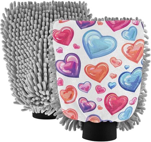 Absorbent Microfiber Car Wash Drying Mitts, 2 Pack, Scratch-Free & Lint-Free, Rich Foam, Highly Absorbent, Double Sided, Wash Mitt Perfect for Car Washing, M, Heart (6) in Saudi Arabia