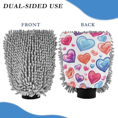 Absorbent Microfiber Car Wash Drying Mitts, 2 Pack, Scratch-Free & Lint-Free, Rich Foam, Highly Absorbent, Double Sided, Wash Mitt Perfect for Car Washing, M, Heart (6) in Saudi Arabia