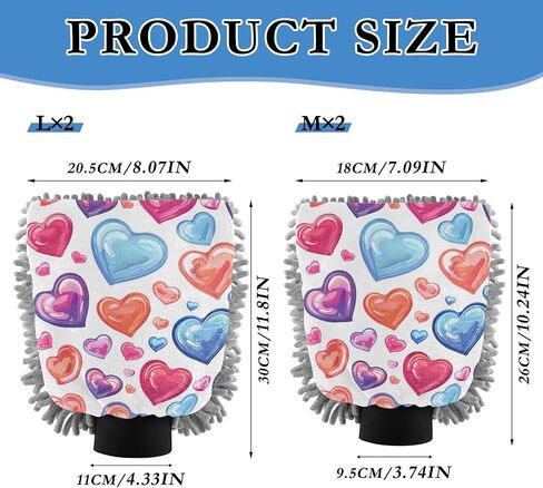 Absorbent Microfiber Car Wash Drying Mitts, 2 Pack, Scratch-Free & Lint-Free, Rich Foam, Highly Absorbent, Double Sided, Wash Mitt Perfect for Car Washing, M, Heart (6) in Saudi Arabia