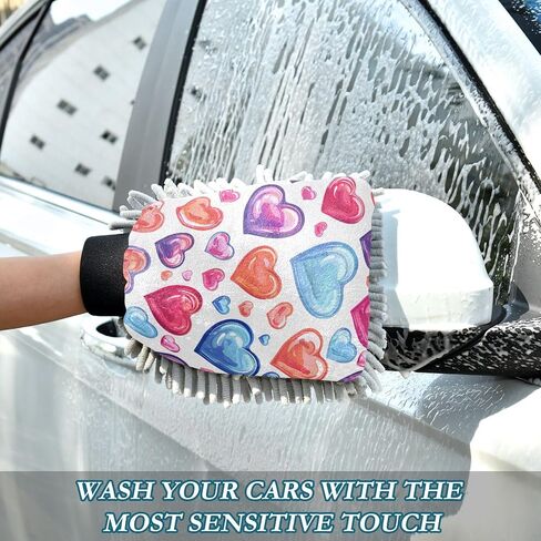 Absorbent Microfiber Car Wash Drying Mitts, 2 Pack, Scratch-Free & Lint-Free, Rich Foam, Highly Absorbent, Double Sided, Wash Mitt Perfect for Car Washing, M, Heart (6) in Saudi Arabia