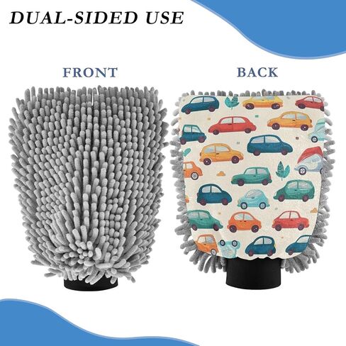 Absorbent Microfiber Car Wash Drying Mitts, 2 Pack, Scratch-Free & Lint-Free, Rich Foam, Highly Absorbent, Double Sided, Wash Mitt Perfect for Car Washing, M, Cartoon Car Pattern (8) in Saudi Arabia