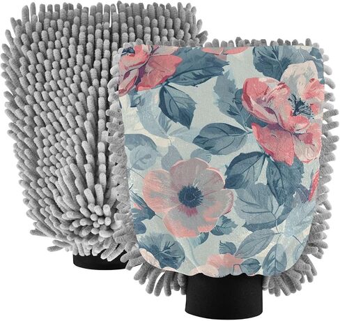 Absorbent Microfiber Car Wash Drying Mitts, 2 Pack, Scratch-Free & Lint-Free, Rich Foam, Highly Absorbent, Double Sided, Wash Mitt Perfect for Car Washing, M, Flower (11) in Saudi Arabia