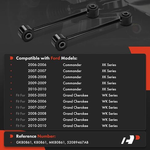 A-Premium 2 X Front Sway Bar Links Bar Bar Bar ، متوافقة مع سلسلة Jeep WK Grand Cherokee 2005-2010 ، Commander Series 2006-2010 in Saudi Arabia