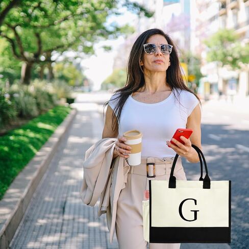 حقيبة حمل أولية مخصصة للنساء - حقيبة شاطئية مخصصة Canvas ، مثالية لحفل الزفاف ، عيد ميلاد ، هدية عطلة in Kuwait