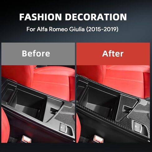 لوحة تغيير الترس في صندوق التخزين ، أغطية ألياف الكربون الحقيقية لـ Alfa Romeo Giulia (2015-2019) ، لـ Stelvio (2017-2019) ، إكسسوارات داخلية لوحة مقعد خلفية (LHD) ، الأحمر in Kuwait