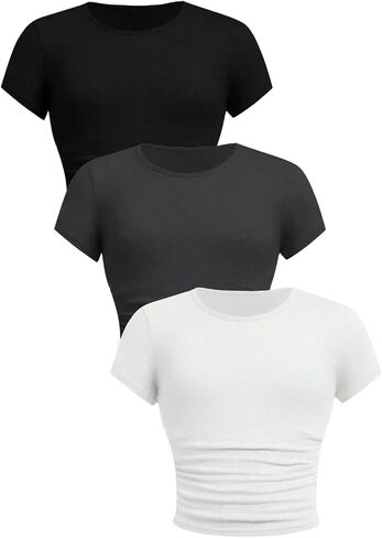 Floerns Girl's 3 Piece Short Sleeve T Shirts Ruched Crew Neck Basic Tee Tops in Saudi Arabia
