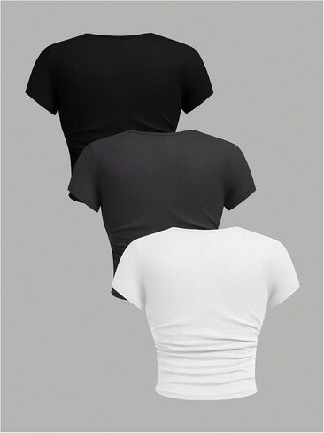 Floerns Girl's 3 Piece Short Sleeve T Shirts Ruched Crew Neck Basic Tee Tops in Saudi Arabia