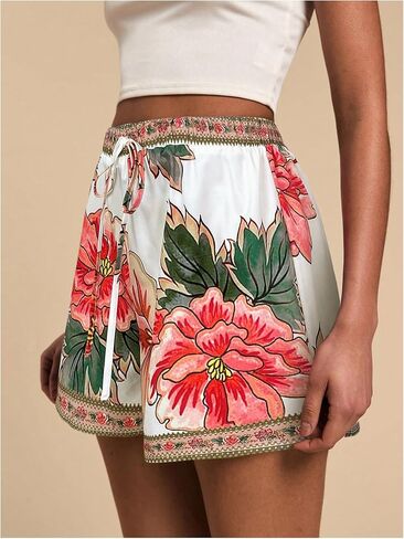 Women's Boho Floral Summer Shorts High Waisted Wide Leg Tropical Holiday Vacation Shorts in Kuwait