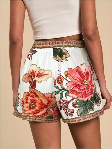 Women's Boho Floral Summer Shorts High Waisted Wide Leg Tropical Holiday Vacation Shorts in Kuwait
