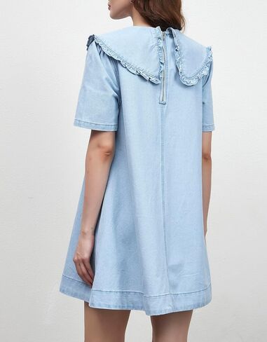 Kedera Womens Denim Mini Dress 2025 Peter Pan Collar Short Sleeve Casual Summer Babydoll Jean Dress with Pockets in Saudi Arabia